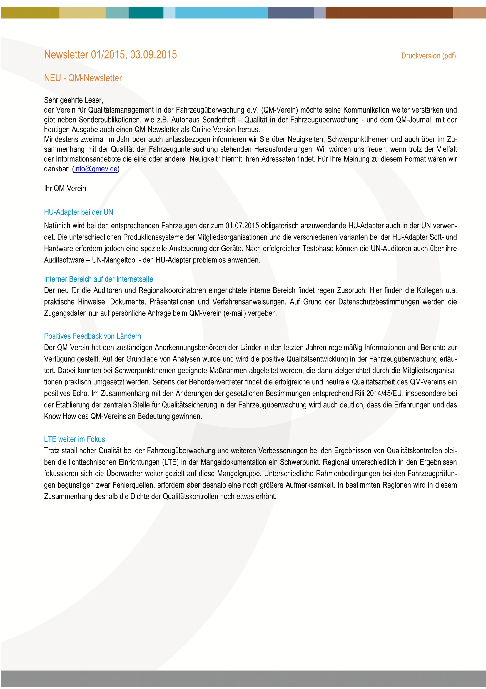 Cover des Newsletters 01/2015