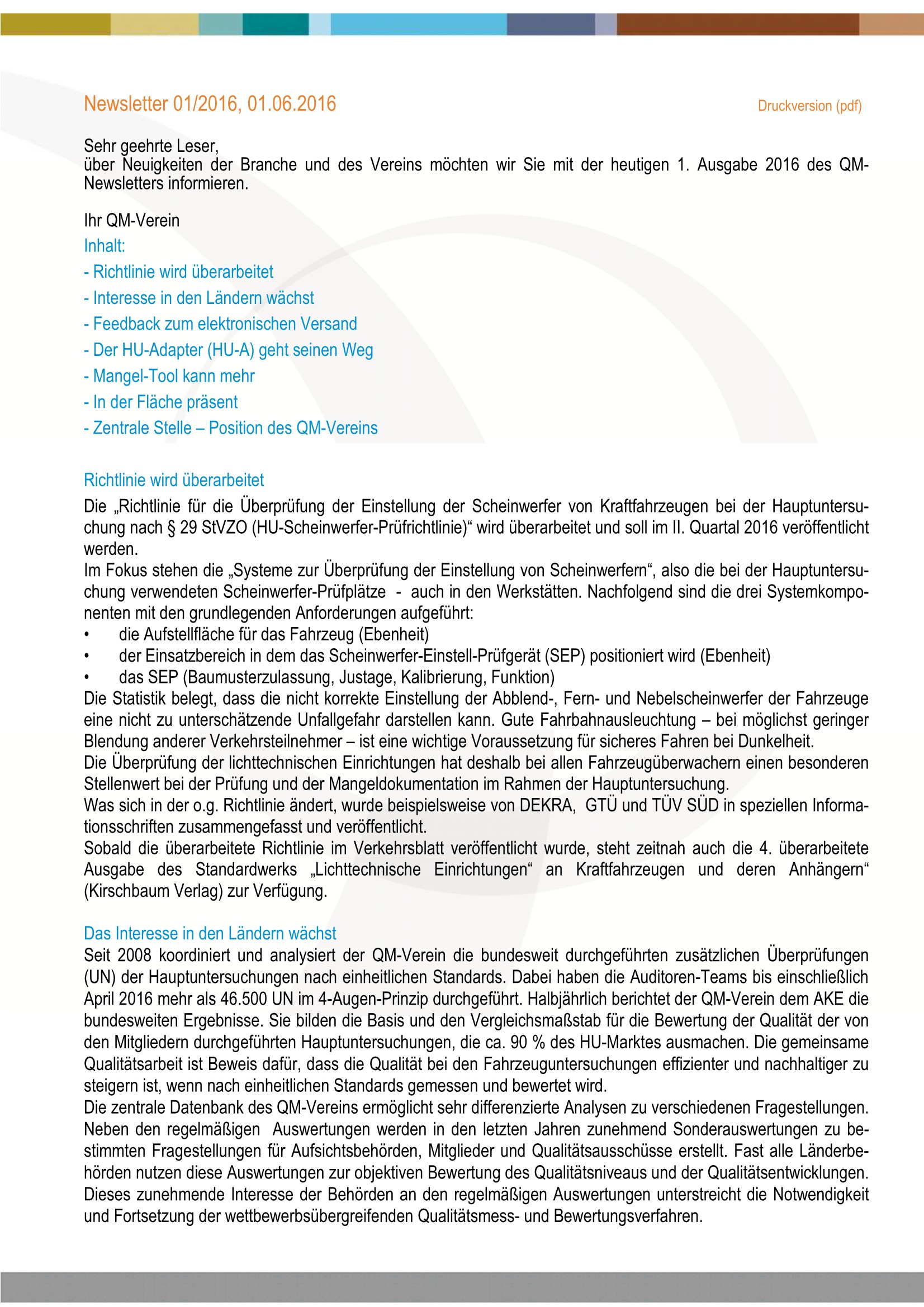 Cover des Newsletters 01/2016